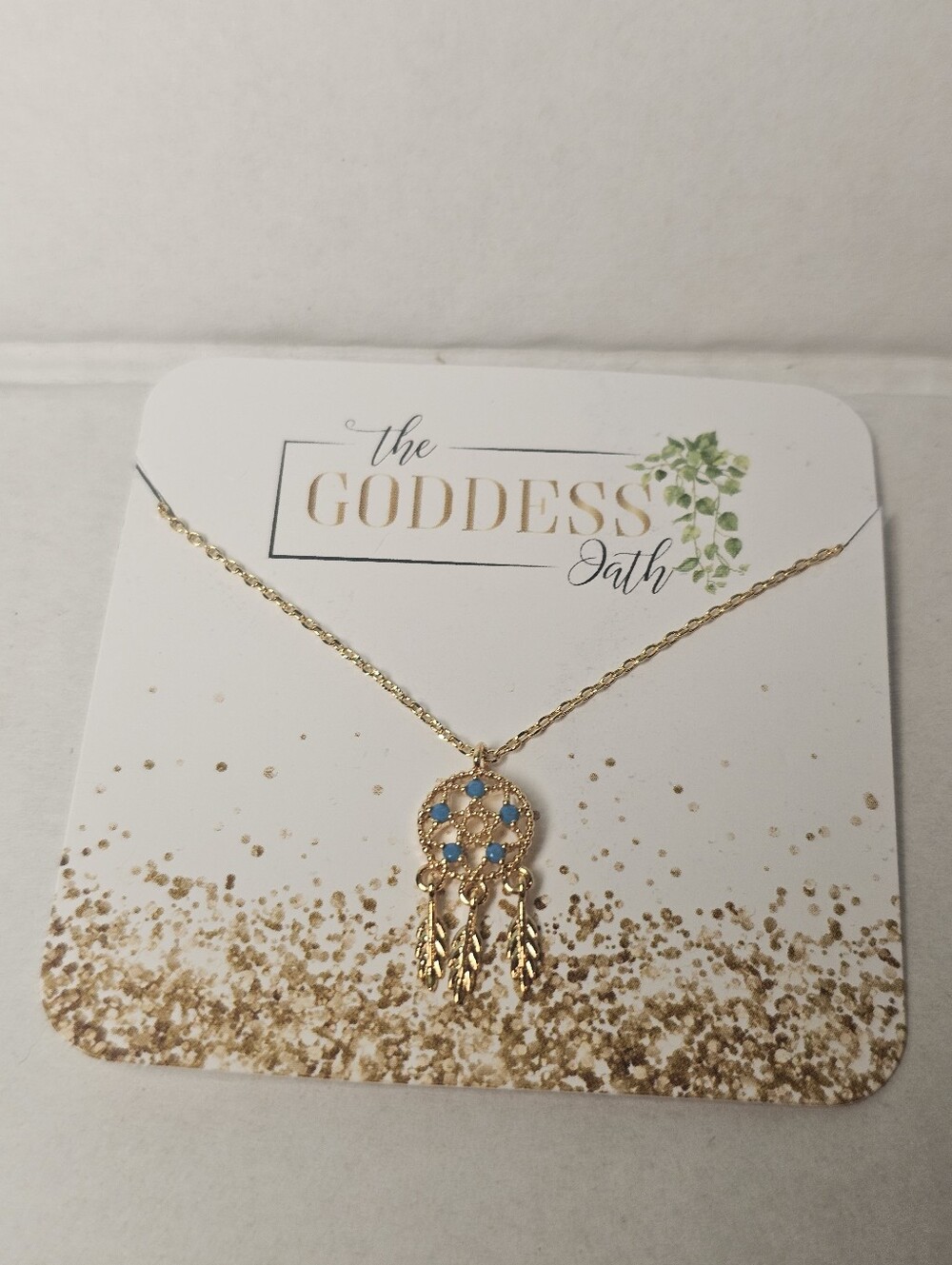 NWT Pendant Necklace in Gold with Blue Accents Handmade In Korea 18k Gold Dipped